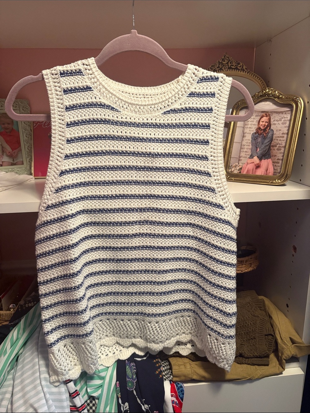 J. Crew Cream & Blue Striped Knit Tank